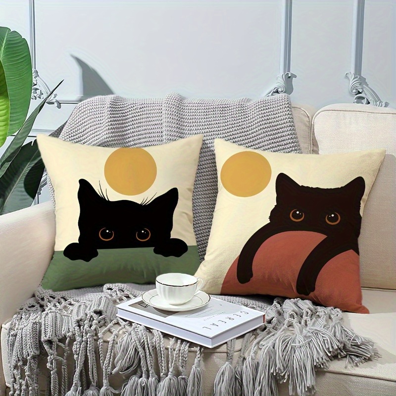 

Set Of 4 Contemporary Black Cat Abstract Art Throw Pillow Covers, Polyester, Soft Velvet, Zipper Closure, Machine Washable For Home, Living Room, Bedroom, Sofa Decor, 16x16 Inch - Room Use