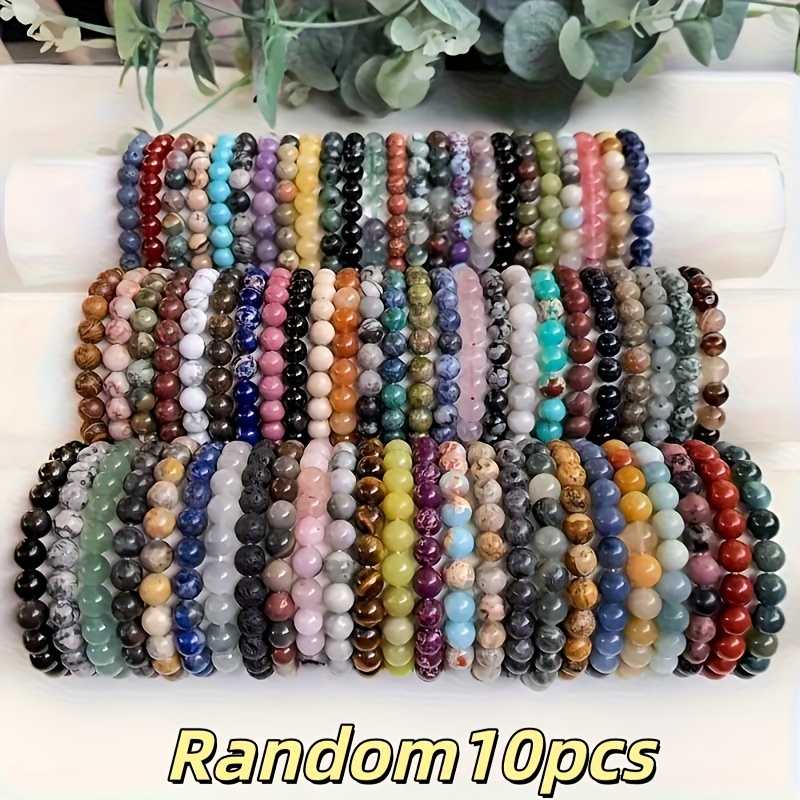 Image of Random Colors 10pcs Mixed Handmade Glass Bead Bracelets | Colors, Elasticity, Exquisite Style | Suitable For Daily Wear And As A Valentine's Day Gift