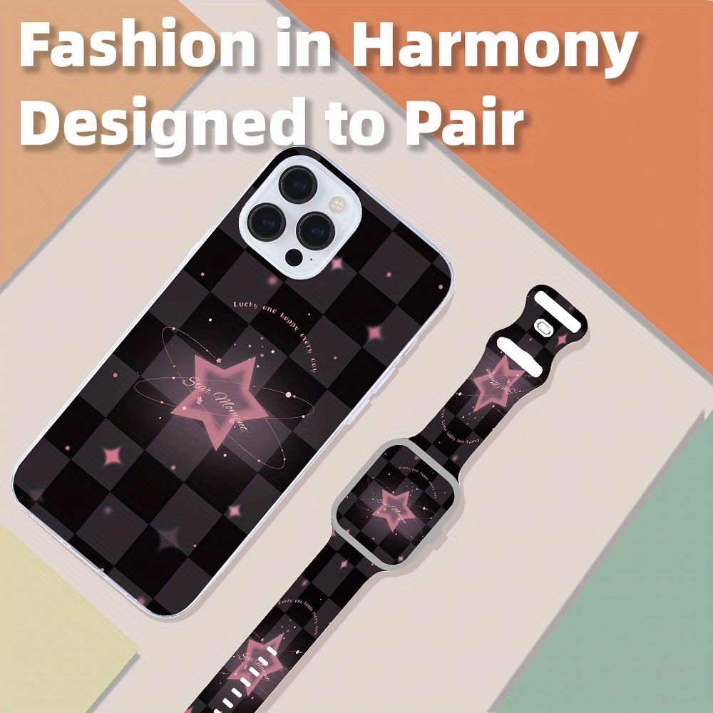Lucky Star & Checkered Pattern Gift Set for iPhone and iWatch