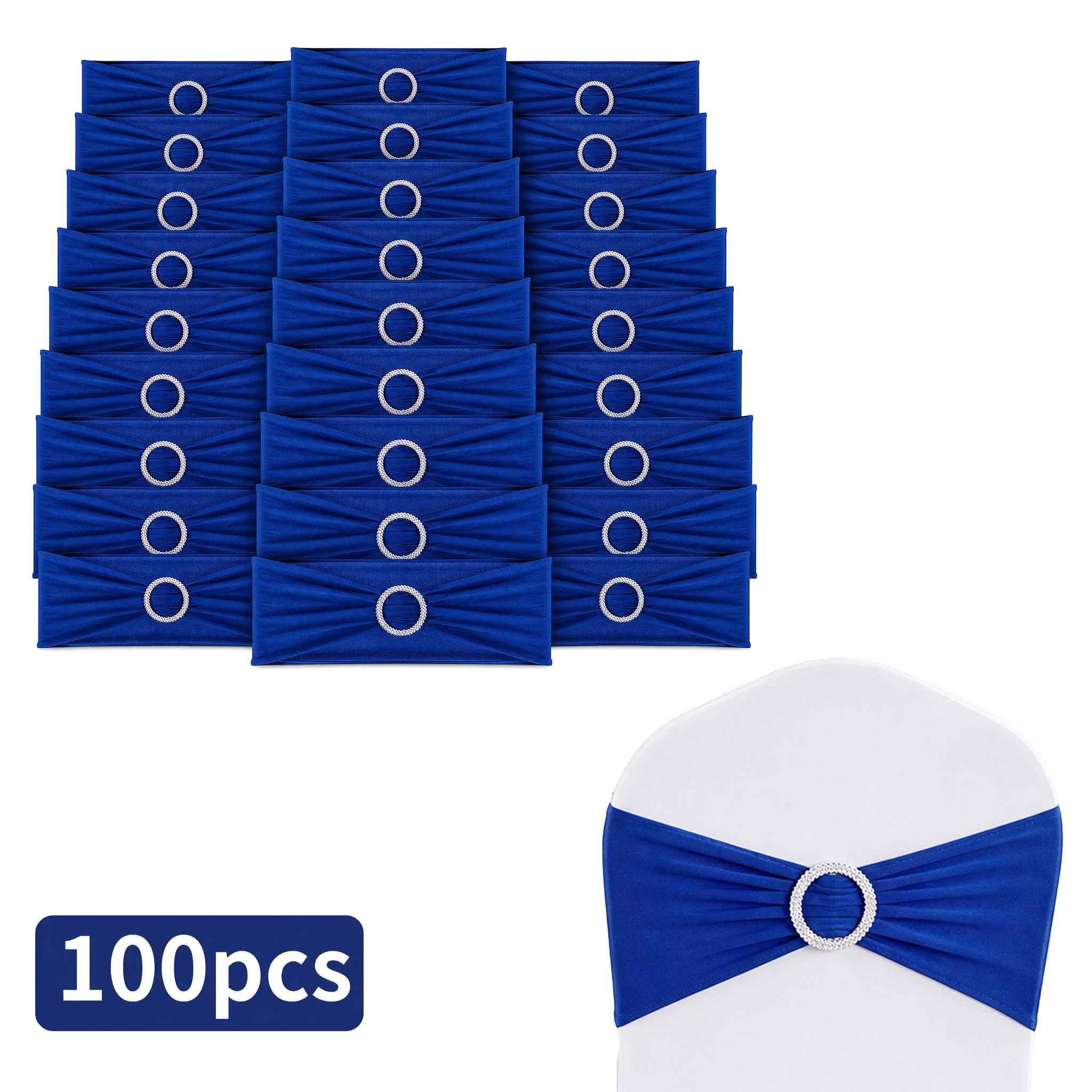 30pcs/50pcs/100pcs Spandex Chair Sashes Bows With Rhinestones Buckles Premium Stretch Chair Universal Elastic Chair Ties For Wedding Party Ceremony Reception Banquet Event Decoration