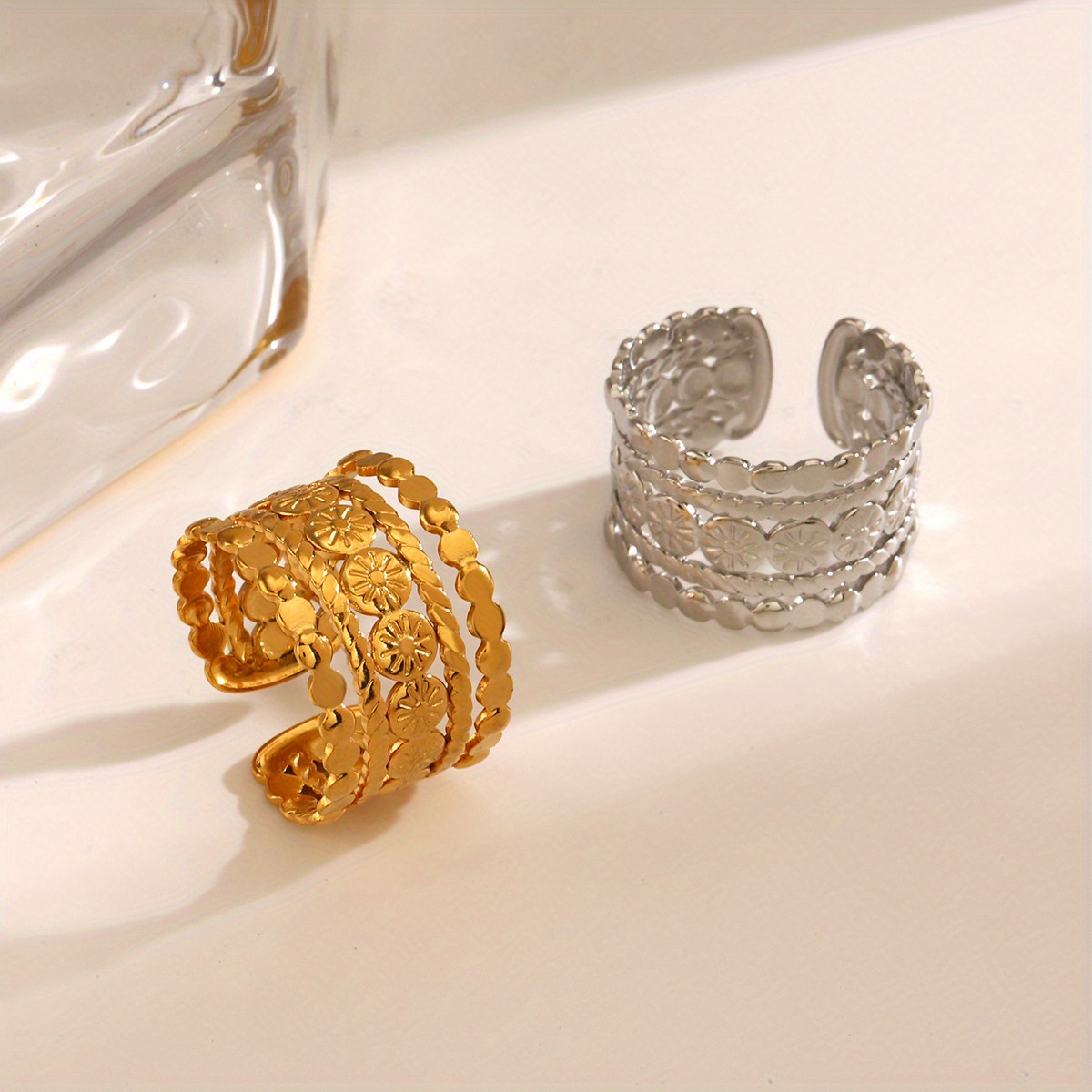 Adjustable French Vintage Ring for Women Embossed Pattern Round Band