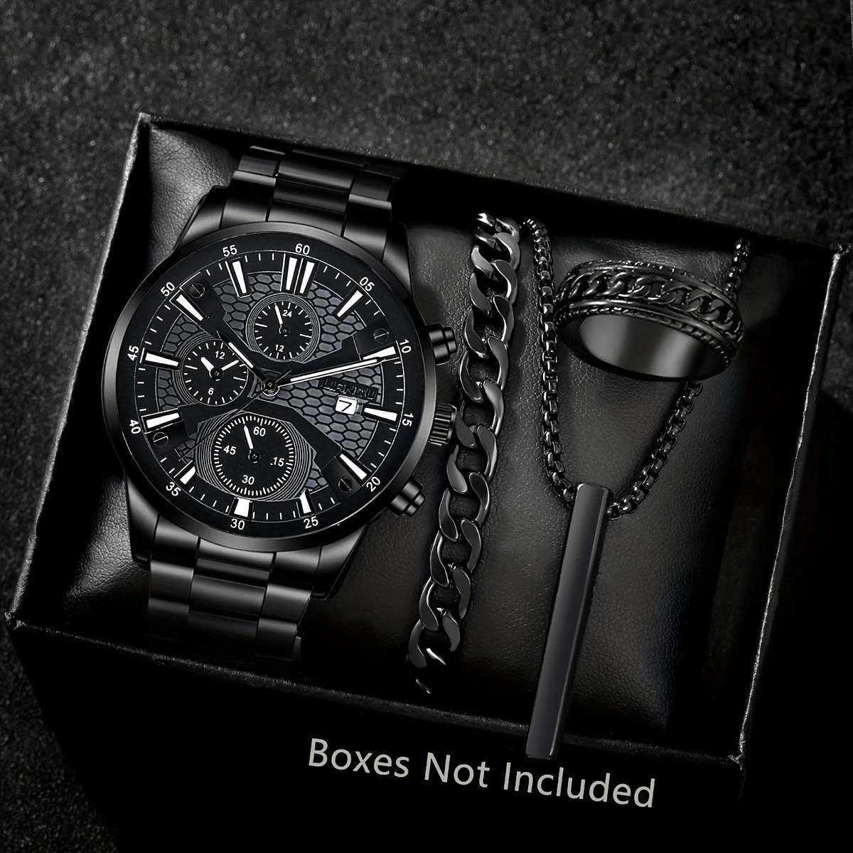 4pcs Sports Quartz Watch Set With Ring, Bracelet & Necklace, Alloy Case - Perfect For Casual And Formal Wear, Non- - Ideal Gift For Valentine's Day, Christmas, New Year, Or Special Occasions