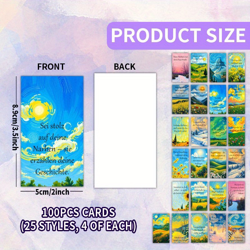Image of 100pcs Card Set - German Art Oil Painting - Style - Themed Inspirational Quote Cards, 25 Unique Styles, Suitable For , Family, Festivals, Encouragement & Gratitude