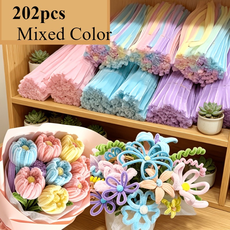 202pcs Mixed Color Chenille Ropes - , Twisted Rod Handmade Hairy Root, Colorful, Versatile And Easy To Bend