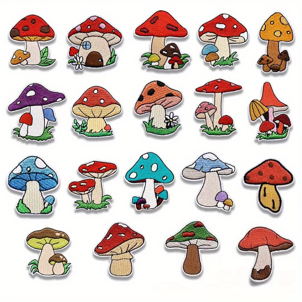 TEMU A Set Of 9 Cartoon Mushroom Embroidered Cloth Stickers Colors And Styles - With Clothing Bags Mushroom Embroidered Label Clothing Decorative Patch Stickers