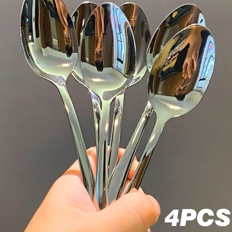 TEMU Set Of 4 Stainless Steel Western-style Spoons, Ideal For Multi-person Households. Suitable For Daily Family Use, Friend Gatherings, Parties, As