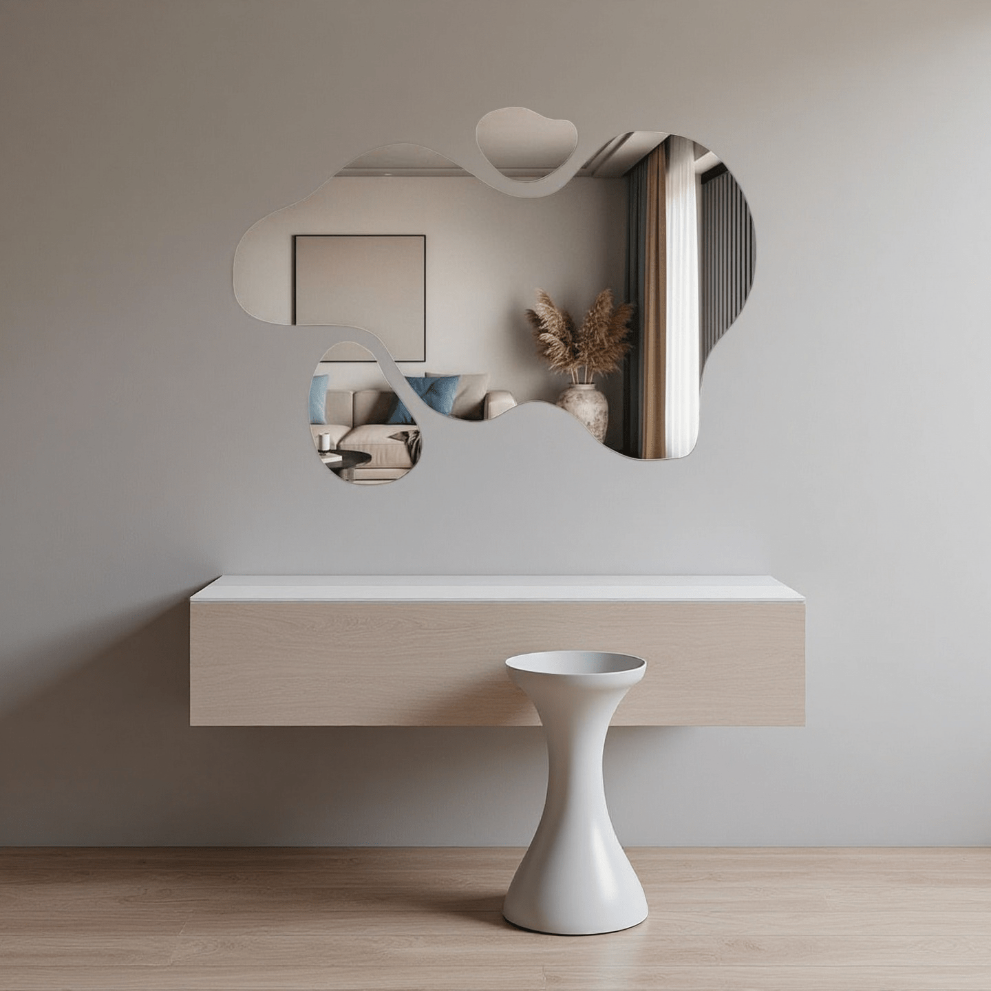 3pcs Set Featuring Irregular Geometric Shapes with Artistic Tension. The Beveled Edges Showcase Exquisite Polished Craftsmanship, While the Frameless Design Enhances Simplicity and Elegance. High-definition Mirror Provides Clear, Distortion-free