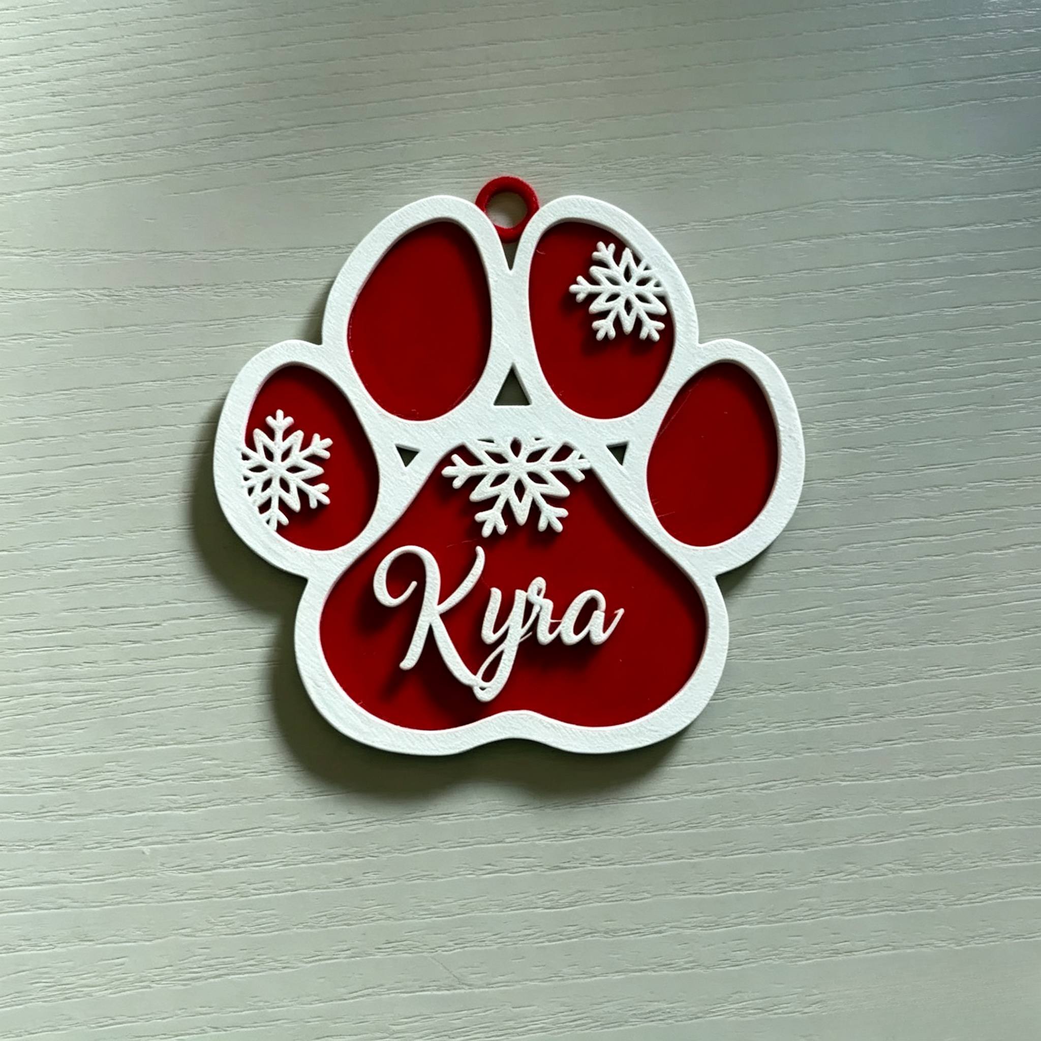 TEMU 1pc Personalized Print Christmas Ornament - Custom Engraved Name/number Suitable For Dog &, 3d Printed Red/white Puppy Footprint Hanging Tag,