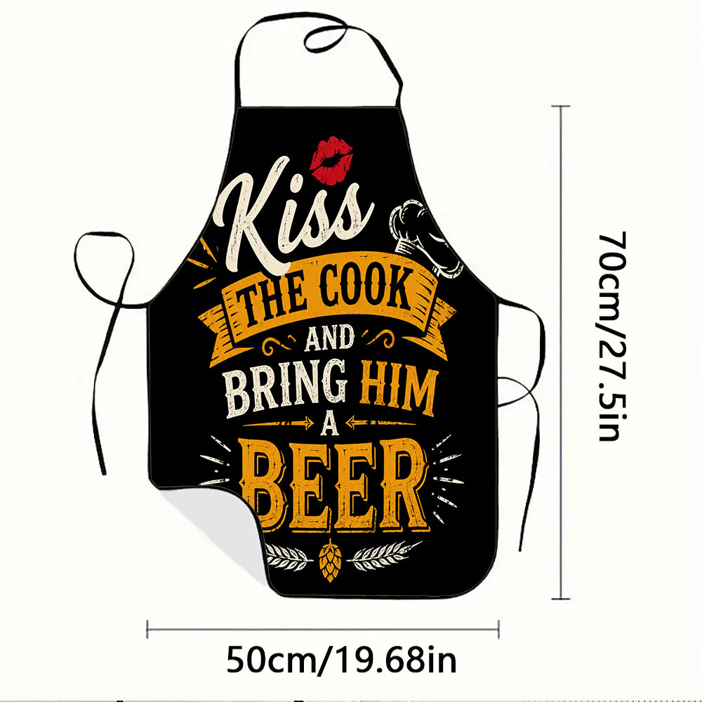 TEMU 1pc Funny "kiss & Bring Him A Beer" Apron With Kissable Print - Adjustable Waistband Suitable For Cooking, Gardening, Picking, Christmas &