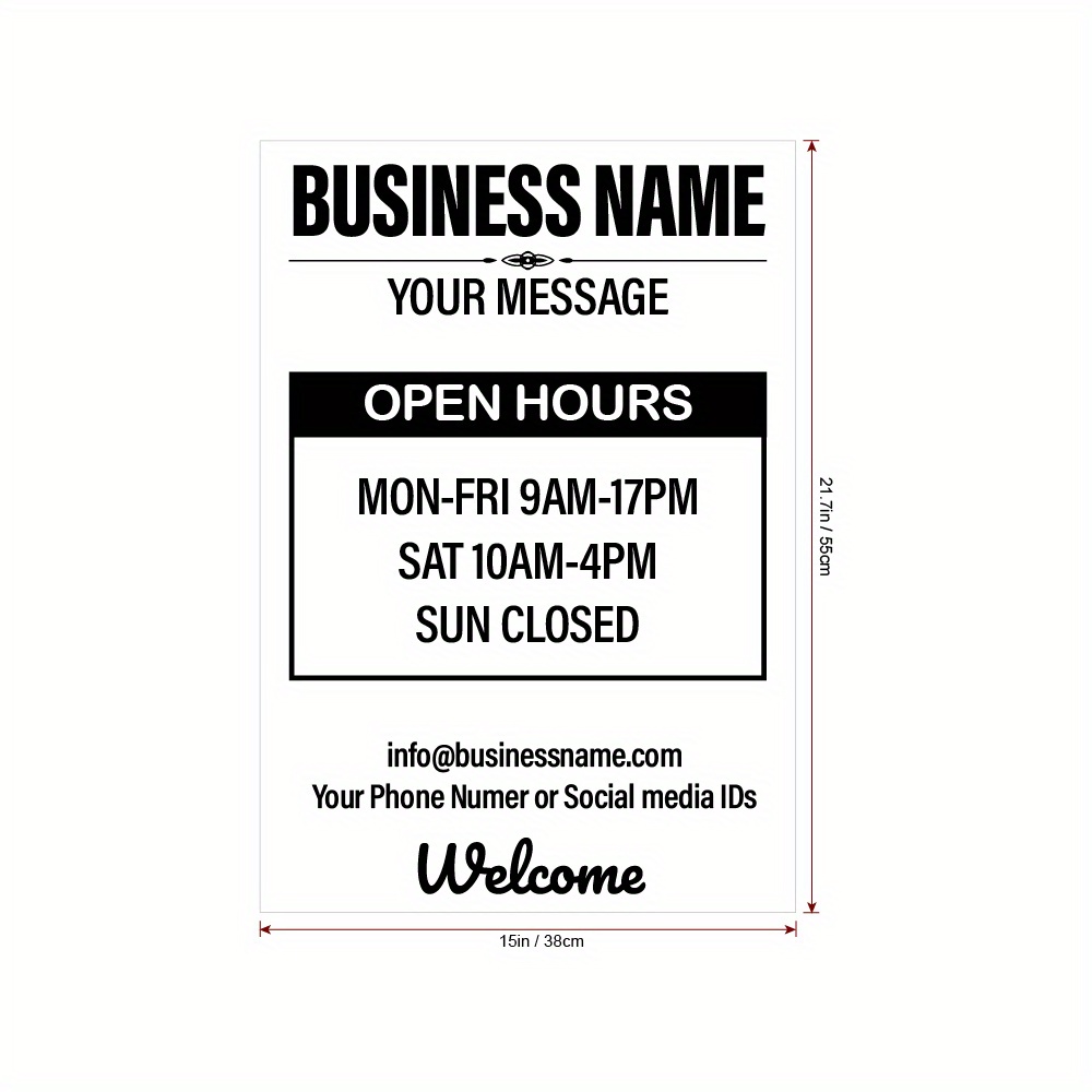 TEMU 1pc Customizable Vinyl Window Hours Sticker - Personalized Fonts, Easy-to-install Home And Office Glass Door Decals, Store Name And Business