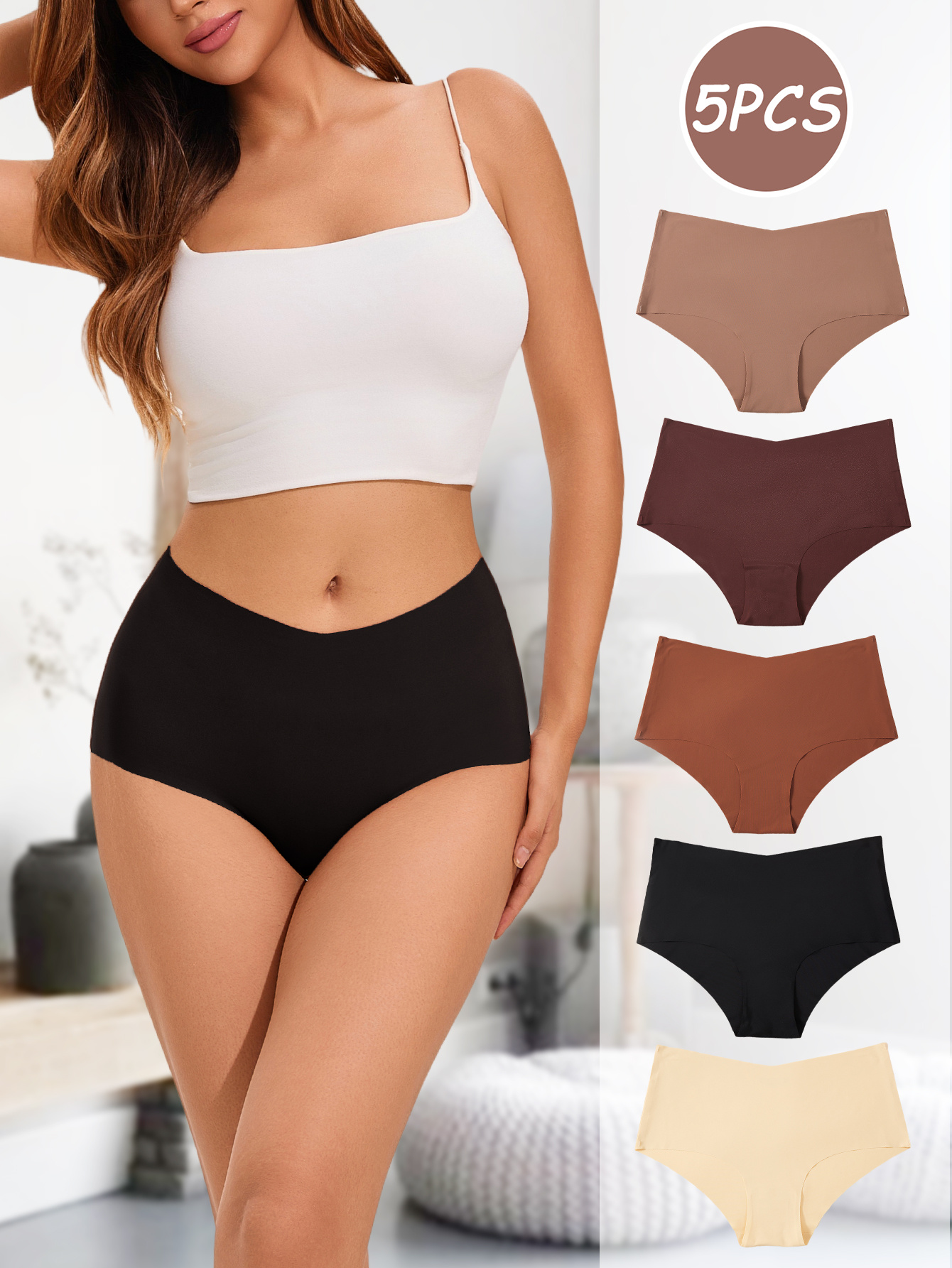 5pcs set solid color seamless high waisted underwear s xxl cool breathable and light beige friendly sporty soft and high   universal in   fashion womens underwear briefs dark colored   0