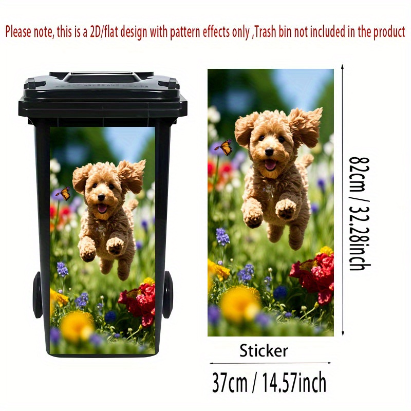 Image of 1pc Of Trash Can Sticker Measuring 37×82 Cm Featuring A Fun Floral Poodle Theme, Self-adhesive Wallpaper For Decorating Kitchen Trash Bins (suitable For Trash Cans, Walls, And Home Decor)