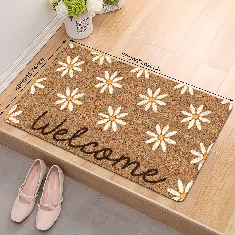 1 шт. приветственный коврик с узором из ромашек из полиэстера, нескользящий, легкий, устойчивый к пятнам, изготовленный машиной, прямоугольный, для внутреннего и наружного использования, коридора, кухни, прачечной, туалета, подходит для Рождества, Дня благодарения, Дня святого Валентина, Дня матери, выпускных, детали 2