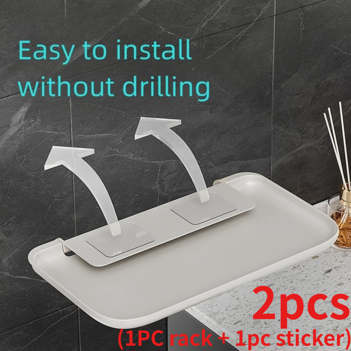 TEMU 2pcs Set New No-drill Foldable Shelf For , Includes 1 Shelf And 1 Sticker, Easy-to-install Modern Kitchen Storage Rack With Phone Holder,