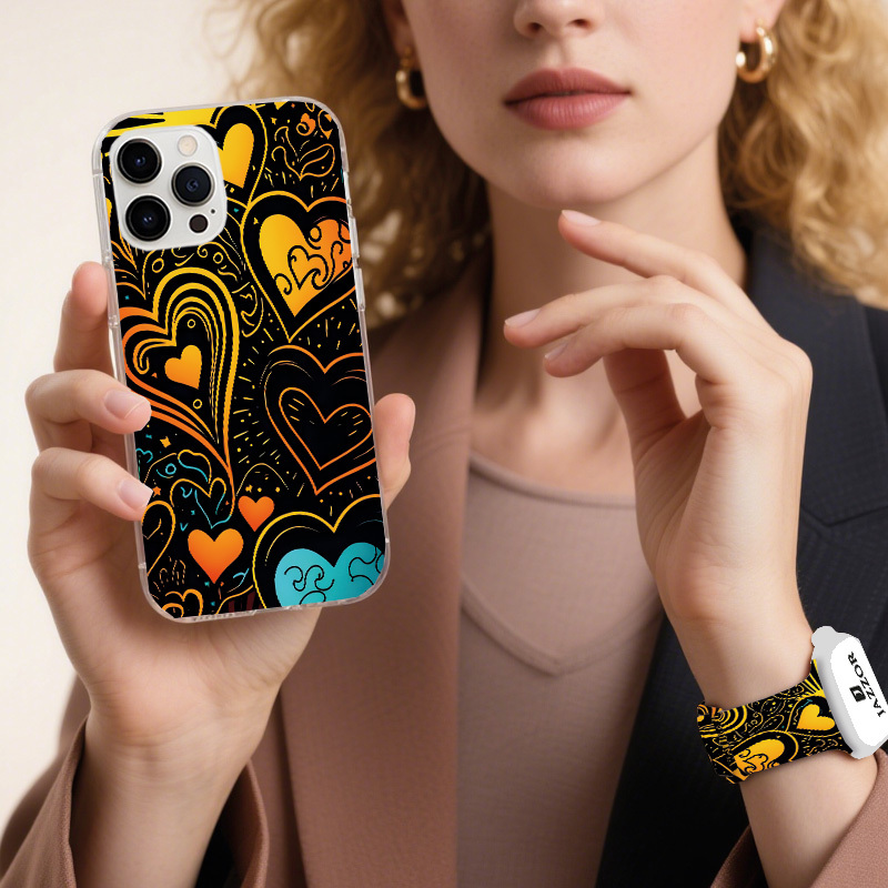 Heart-Shaped Love Pattern Phone Case and Watch Band Combo Gift