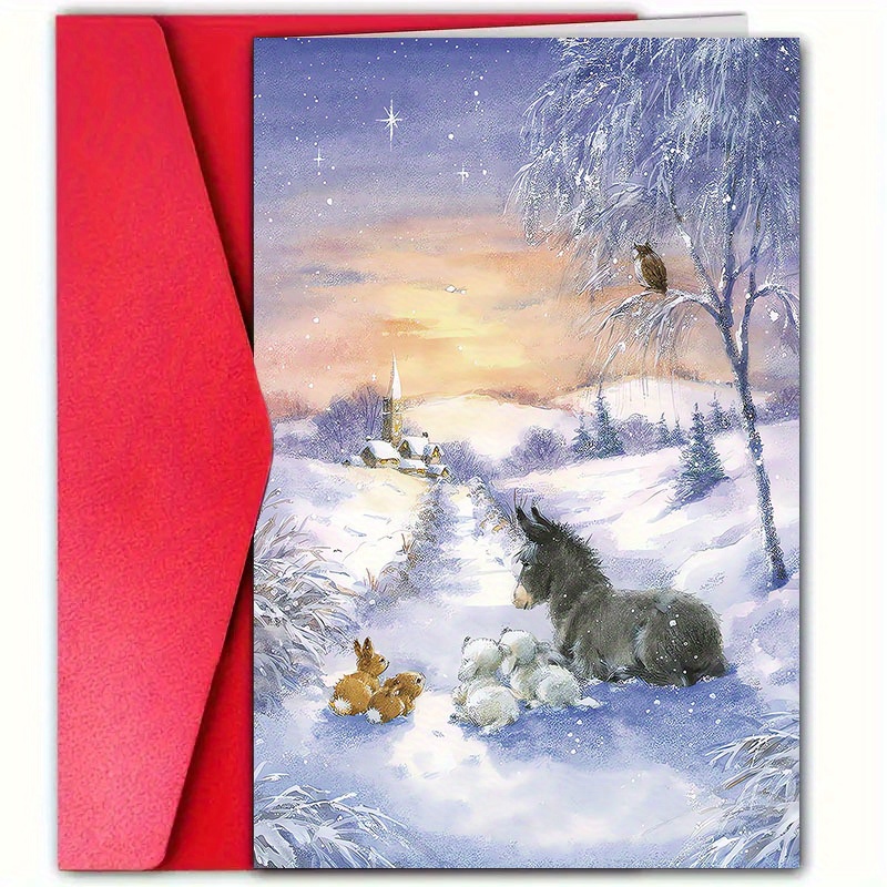 TEMU Charming Landscape Greeting Card With Envelope (4.7" X 7") - Birthdays, & - Romantic & , , Family, , Winter Greetings, Warm Cuddling