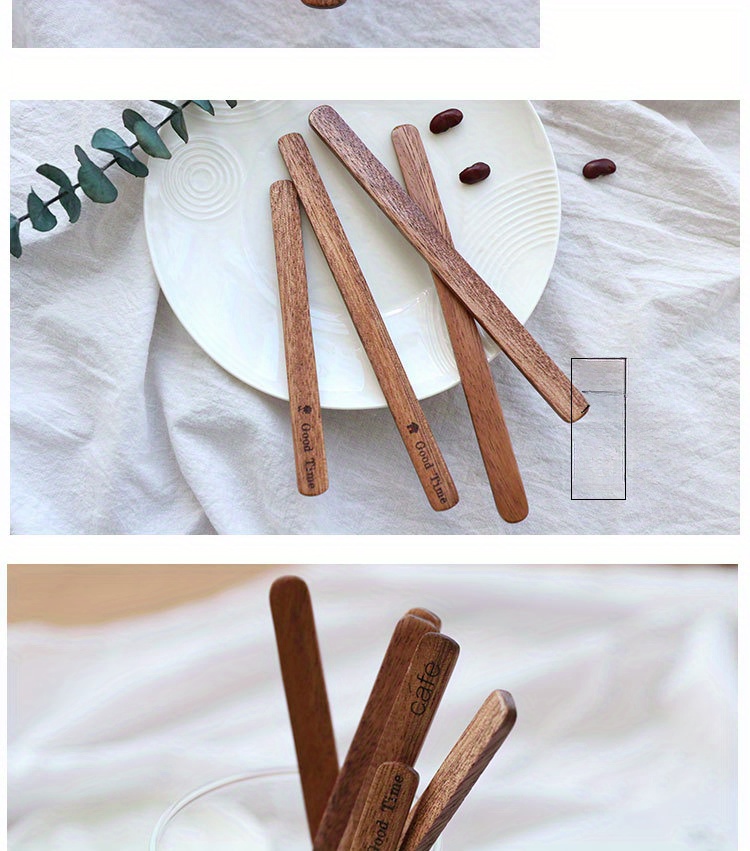   simple reusable acacia wood stirring piece solid wood coffee milk tea long handle stirring stick ice cream stirring spoon   disposable stirring stick details 4