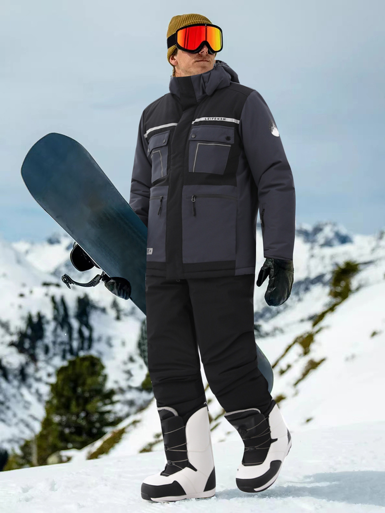Men's Ski Jacket and Suit Set, 2pcs Windproof Snowboard Outfit