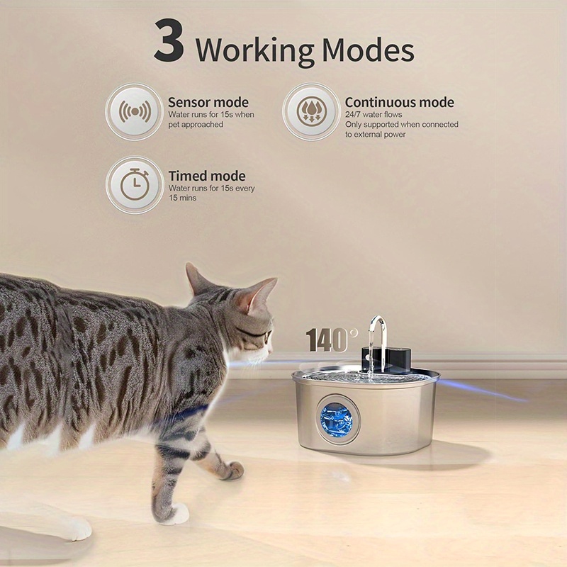Fontaine à eau automatique en acier inoxydable de 108 oz/3,2 L - Fontaine à gravité pour chats et chiens avec distributeur d'eau coulante, alimentation par batterie/USB (IPX8), système d'eau à faible entretien pour grands animaux, tortues, oiseaux et aquariums