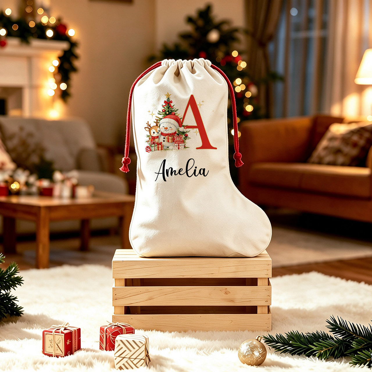 TEMU Extra-large Personalized Christmas Stockings, Custom Name Decorative Christmas Stocking, Christmas Eve Gift Bag With Rich Christmas Elements For