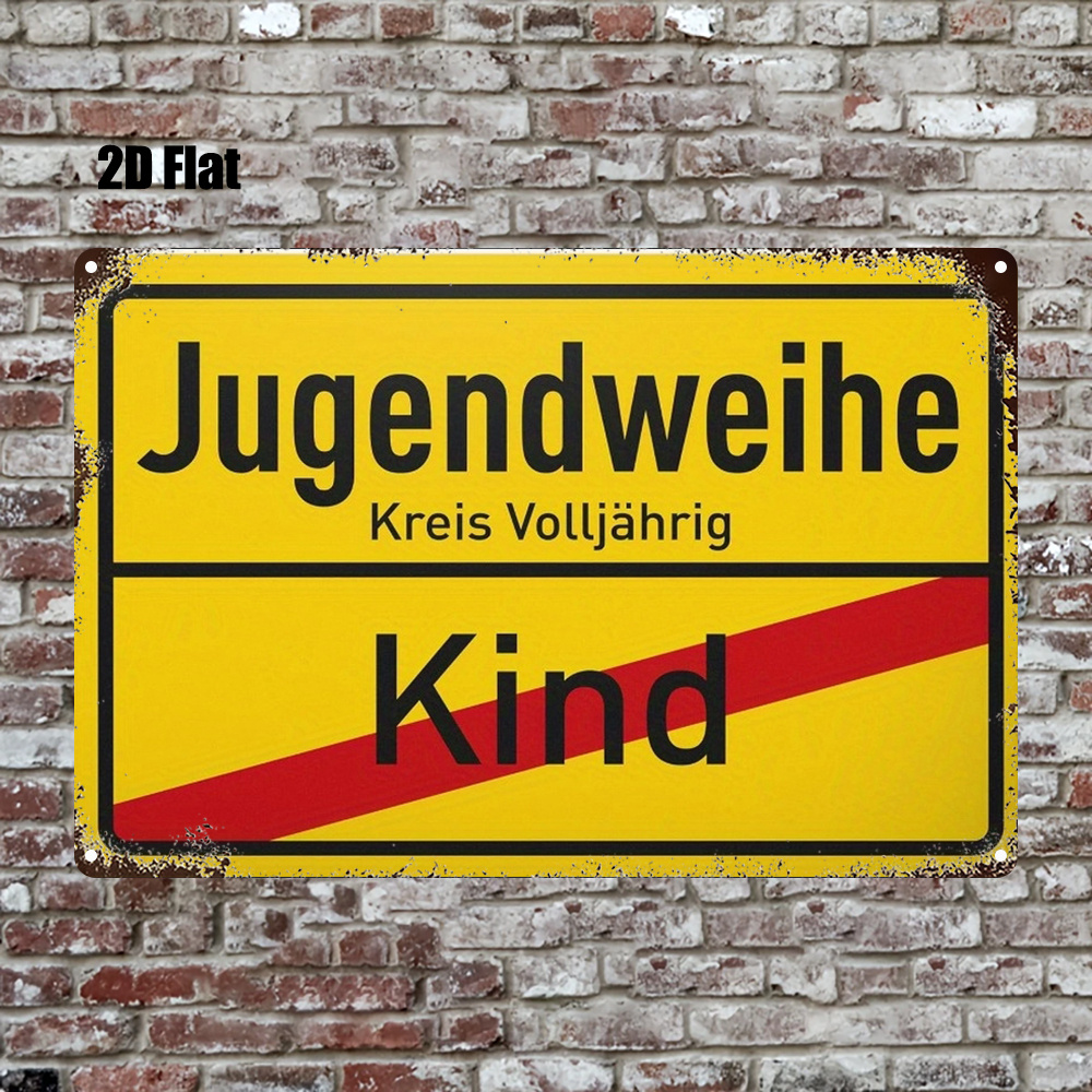 E-shop 2D Flach, 1 Stück Deutsch-inspiriertes Metall-Wandschild - 8x12 Zoll Vintage Deutsches Straßenschild mit "Jugendweihe" & Kreis Volllahrig Text,