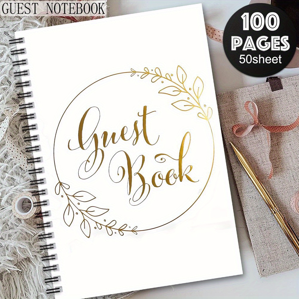 TEMU 1 Aesthetic Signature Book Spiral Notebook, Wedding, Bridal Shower, Graduation, Birthday, Funeral Or Reception Register, Guest Signature Book,