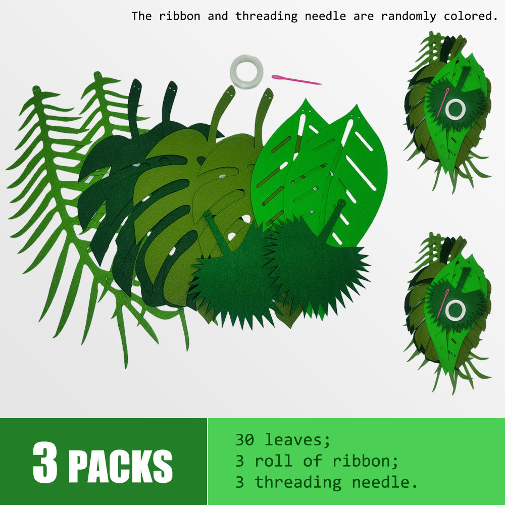 1/ 3/ 6 Pack Summer Party Felt Leaf Pull Flags - Tropical Wild Zoo Dinosaur Forest Theme Hanging Decorations For Classroom Party Home Event