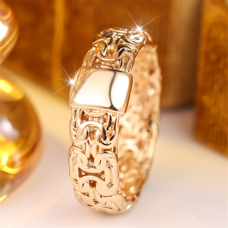 Plated Hollow Woven Chain Ring, Unisex
