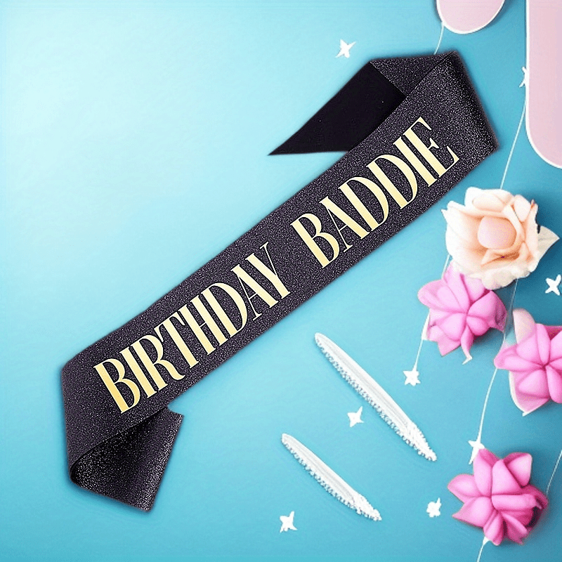 1pc Women's Birthday Belt, Black "birthday Baddie" Belt, Lettering, Birthday Decoration Baddie Accessory Men Women Party Gift Supplies, Photo Booth Props (black-golden)