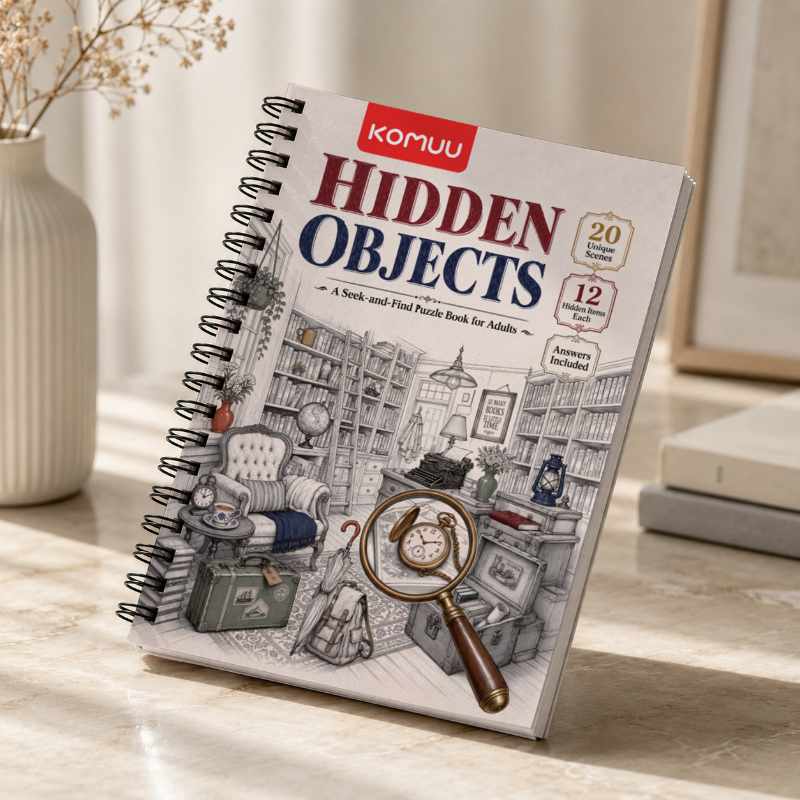 TEMU Livre de Puzzles de 50 Pages pour Adultes, Cahier d'Activités Objets Cachés, Jeu de Cherche-et-Trouve sur le Thème Vintage, Cahier d'Exercices