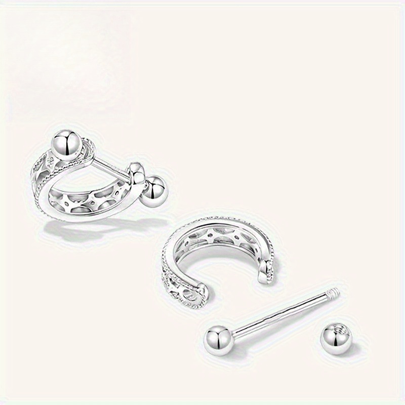   womens hollow star half round earrings urban     luxury niche 925 silver bone earrings round earrings hypoallergenic suitable for daily back to and festive occasions Product details 2