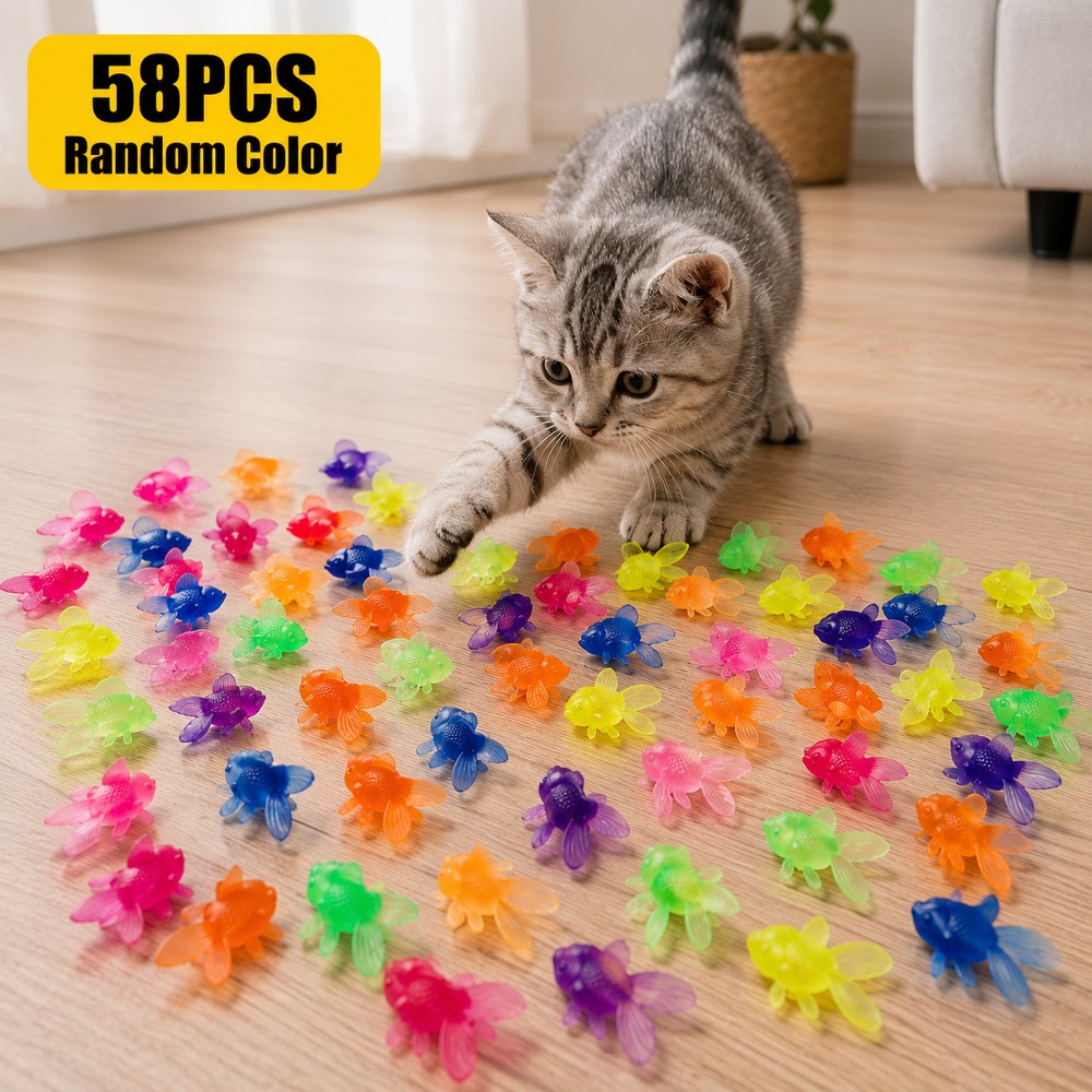 TEMU 58-pack Hues Interactive Goldfish Cat Toys, Bite-resistant Plastic Fish For Kittens And Small Cats, Lightweight Pvc Floor Play, Motor Skills