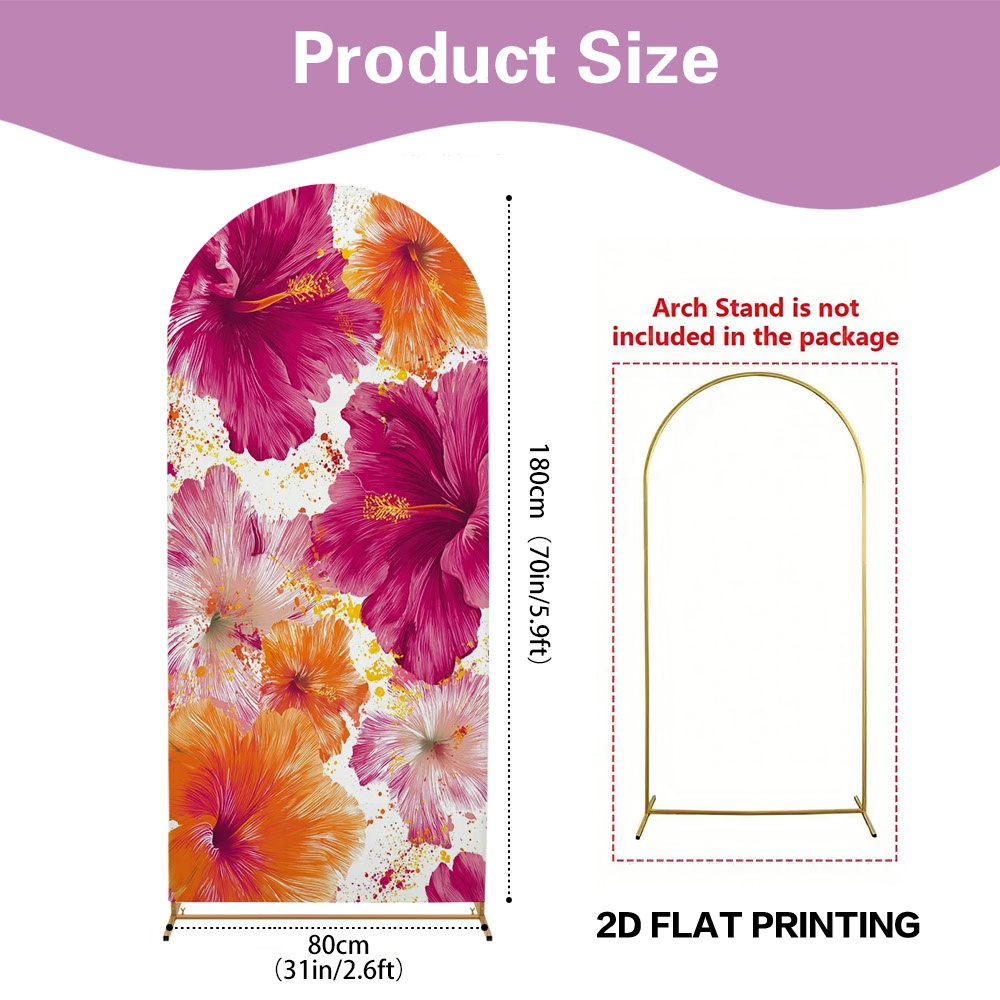 TEMU Bannière de fond élastique à motif d'hibiscus orange rose tropical plat 2D - 1pc Plat 2D - Plat 2D - Plat 2D - Polyester extensible,
