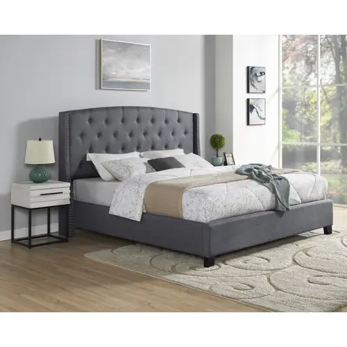 Belize 3pcs Upholstered Bedroom Set with Tufted Wingback Bed, Two White Nightstands, and Decorative Pillows - , Metal Frame, No , Bedroom Furniture, Elegant Bedroom Decor, , Classic Wingback Design, Sturdy Metal Frame
