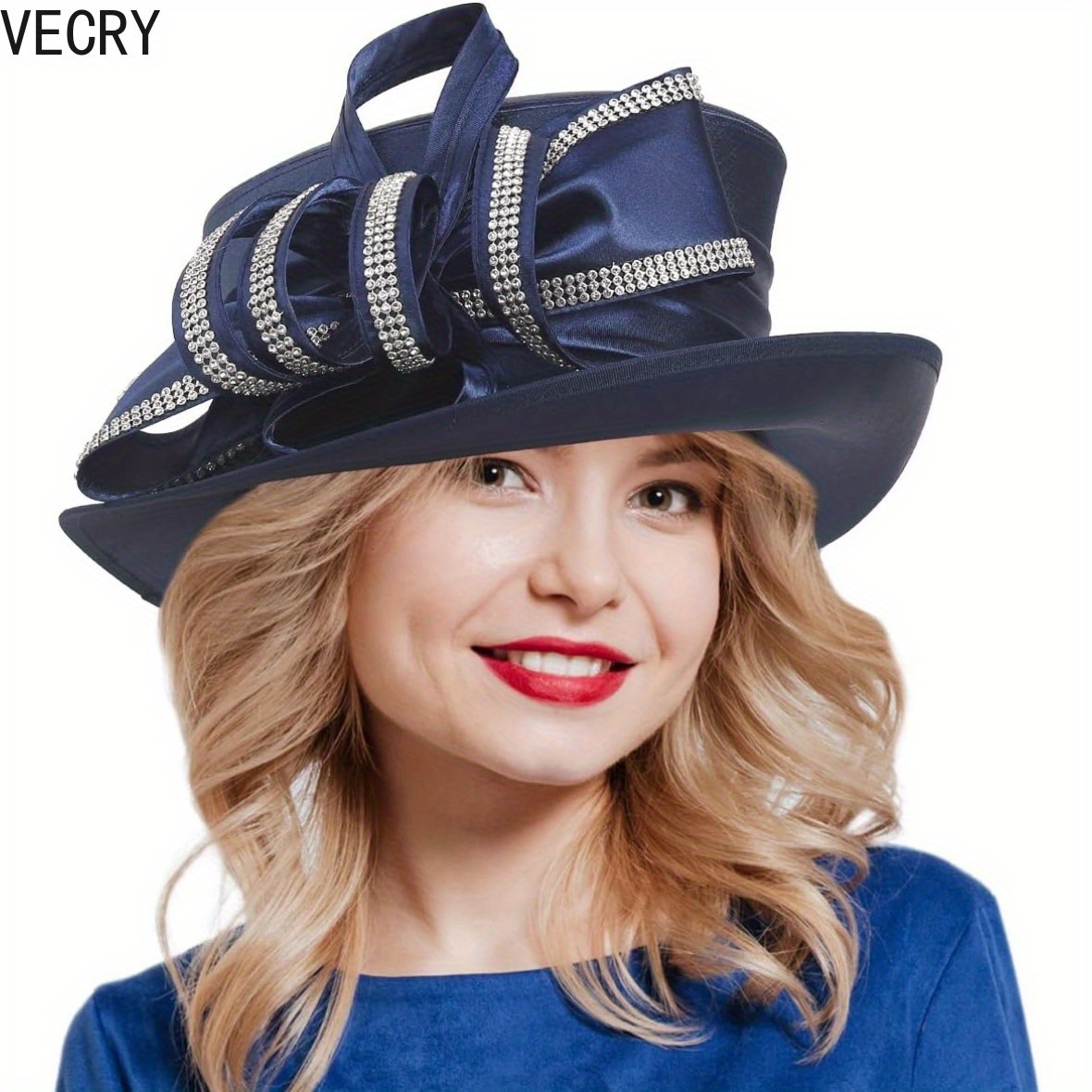 Ladies Church Derby Dress Hat Wide Brim Crystal Tea Party Wedding Hats