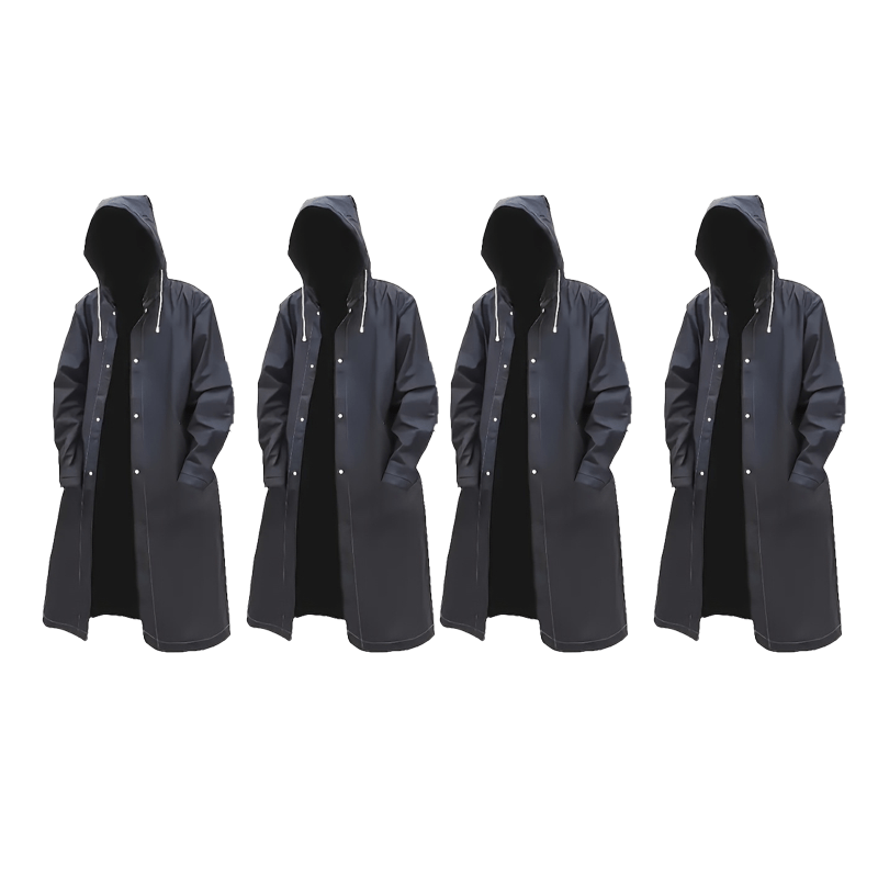 TEMU [lightweight Raincoat] 4pcs Men's Black Outdoor Lightweight Raincoat | Adjustable Drawstring Hood, Full Body Coverage Design, Suitable For