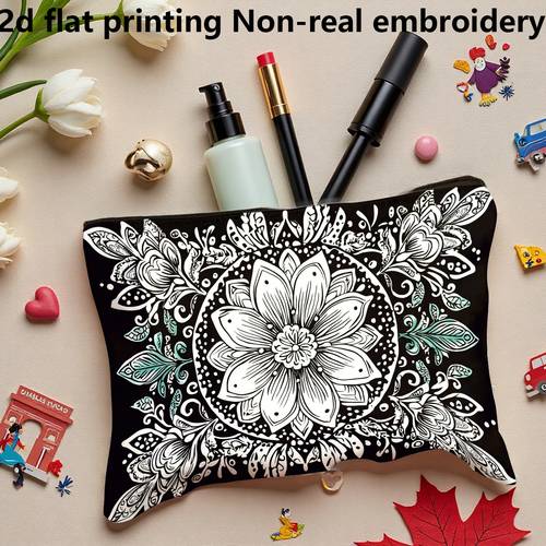 1pc 2d flat printed womens floral makeup bag 100 polyester fiber exquisite flower pattern full of natural freshness suitable for daily carrying and organizing makeup supplies for yourself a best friend or a sister its a thoughtful