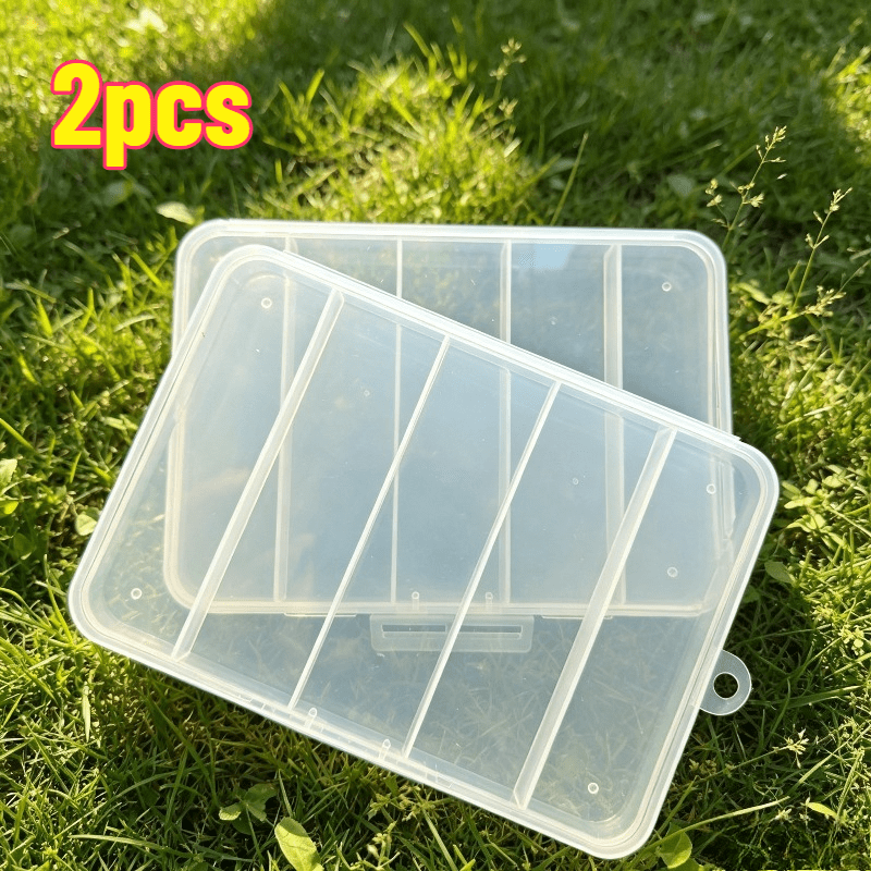 TEMU Confezione scatole trasparenti in plastica a 5 scomparti per accessori da pesca, scatola grande per riporre esche da pesca, ami, esche