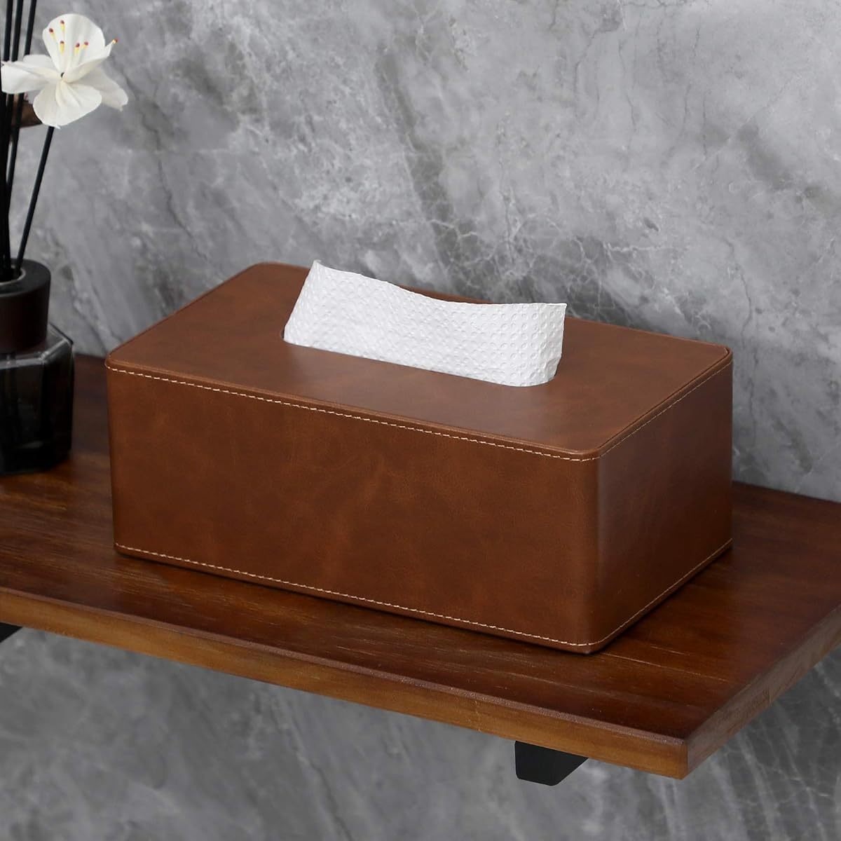 modern tissue box cover elegant bathroom living room decor fits standard facial tissues organizer dispenser holder for   office brown vanity accessory   smooth texture functional decor interior designers Product details 5