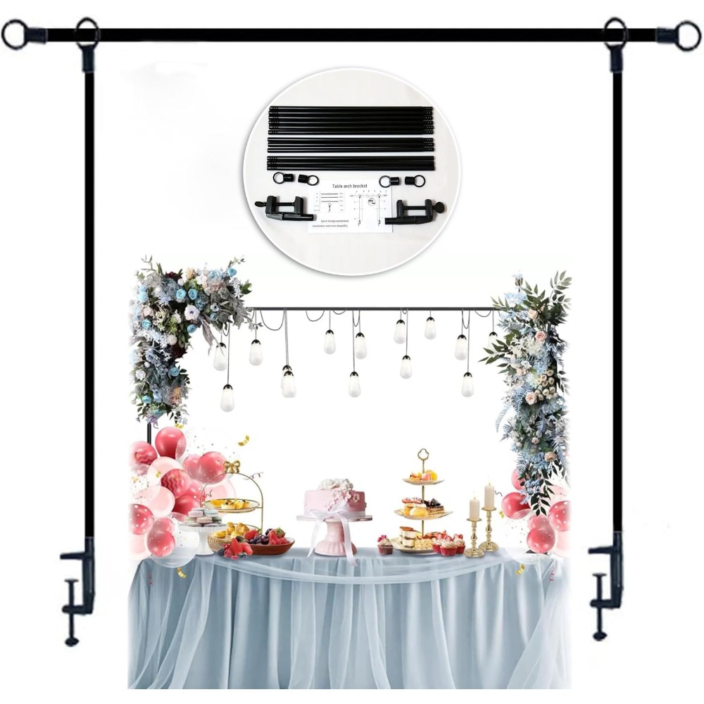 Image of Decorative Table Arch, Adjustable Table Arch Stand 80-250cm Length, Table Decoration Holder Rod Frame For Weddings, Birthdays, Party Decoration, Valentine, Easter