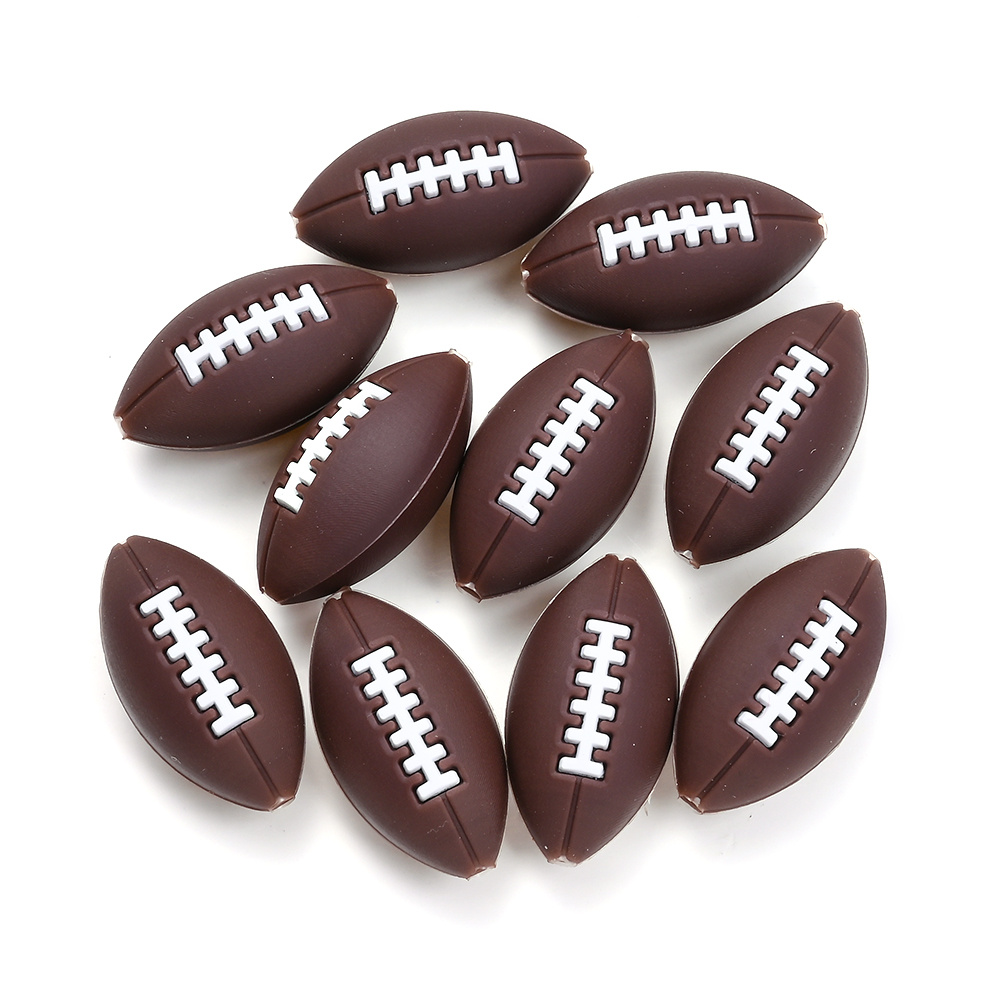 TEMU 6pcs 3d Football Silicone Beads - Vibrant Sports Ball Charms For Pens, Keychains, Jewelry Making - Durable Decorative Beads With Realistic