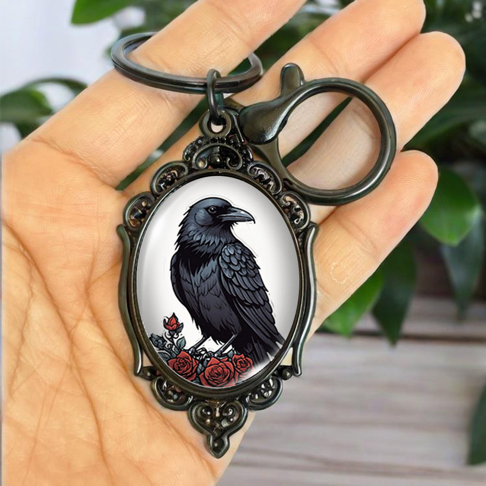 TEMU Gothic And Rose Pattern Lace Oval Black Keychain For Car, Backpack, Keyring, Fashion Gift Accessory