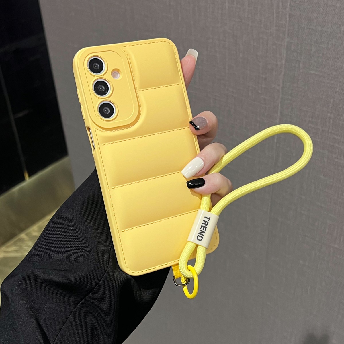 TEMU Phone Case - Fashionable Down Jacket Style Shockproof Phone Case With A Hand Strap, Compatible With For Galaxy A02s, A03, A04, A05, A05s, A06,