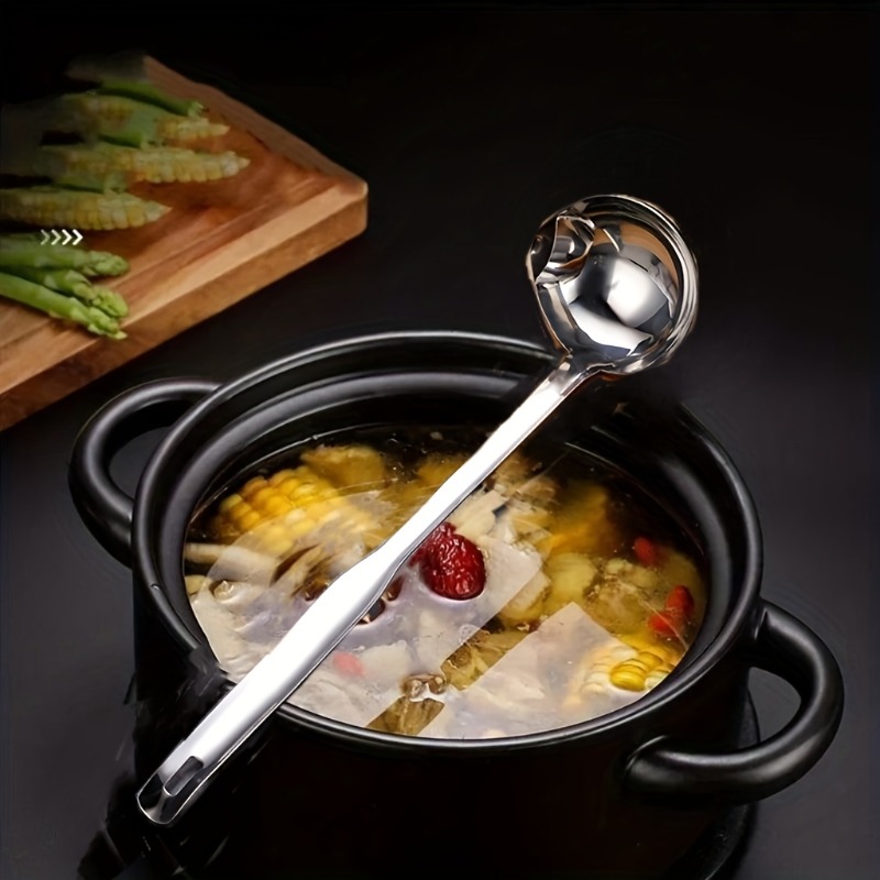 TEMU Stainless Steel Multi-functional Slotted Spoon, Dual-compartment Design With Ergonomic Handle—heavy-duty Soup Ladle, Grease Separator, Gravy