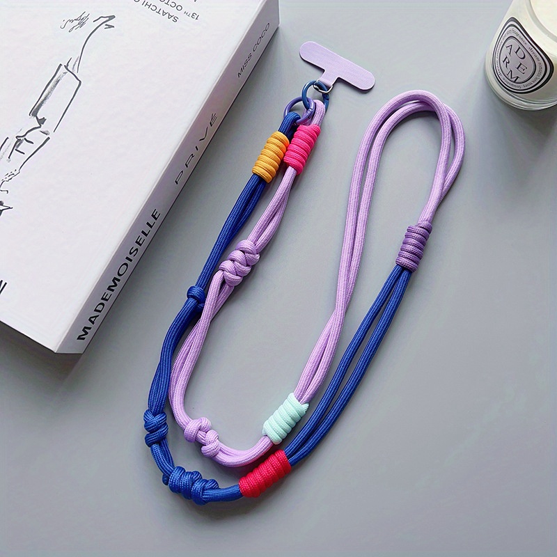 Image of Colorful Nylon Crossbody Phone Strap - Trendy Multi-strand Braided Anti-loss & Anti-theft Lanyard For Keys, Ids, Phones - Durable, Break-resistant , Keychain Accessory | Vibrant Strap | Nylon Strap