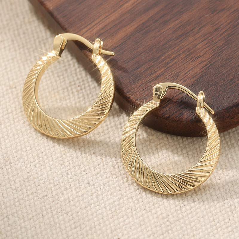TEMU 1 Pair Hand-carved Kc Golden Plated Hoop Earrings For - Leaf-like Minimalist Round Hoops, Durable Everyday & Special Occasion Jewelry, Wear,