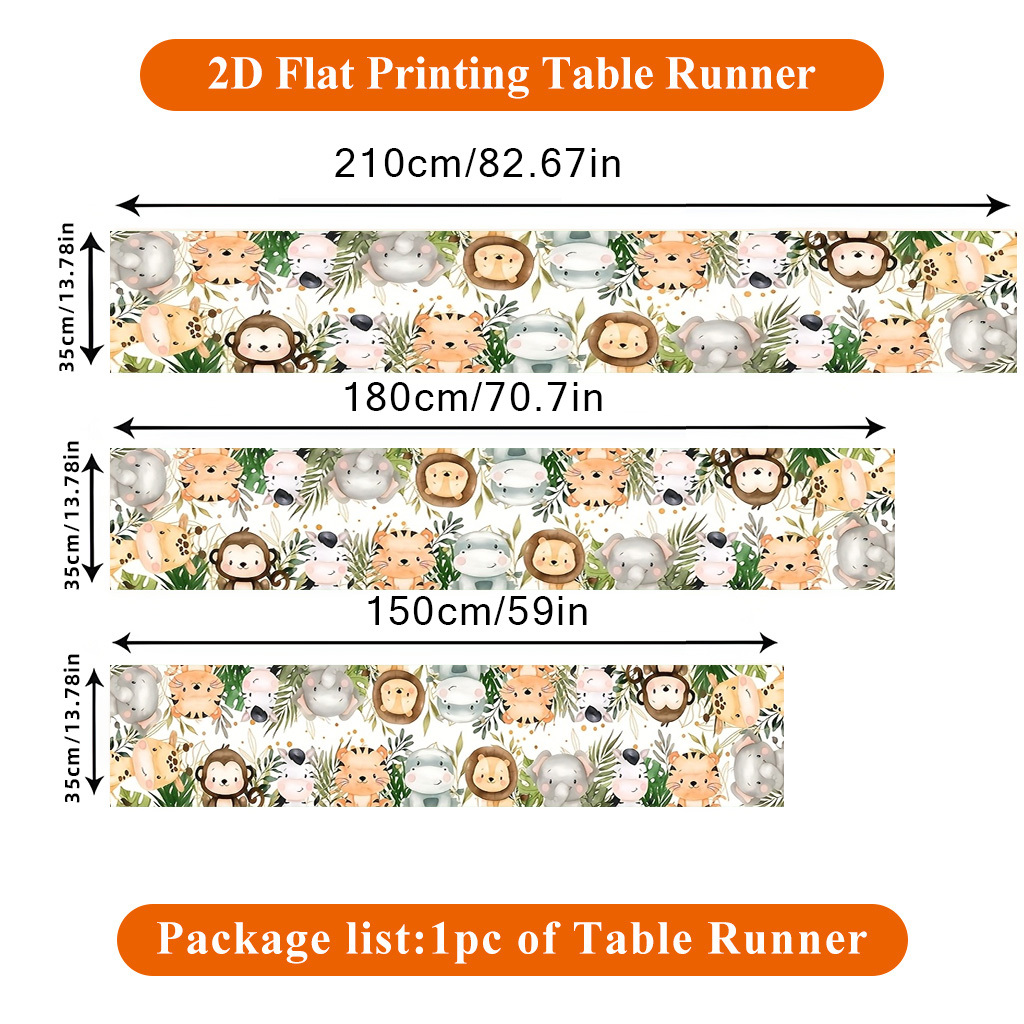 TEMU -themed Birthday Table Runner Featuring A Giraffe, Made Of Polyester, Perfect For A Wildlife Park Birthday Celebration. Seasonal Decorations For