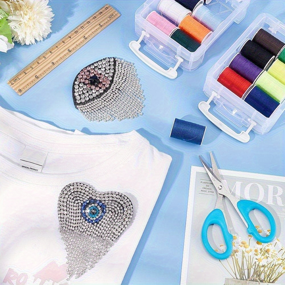2pcs Eyes Beaded Patches Eyes Tassels Sequin Patches Eyes Rhinestone Heart Applique Patches 2 Styles Eyes Patches Sequin Sew on Bead Heart Patches for Clothing, Handmade Crafts, Tassel Patches, Rhinestone Design, Highquality Applique, Sequin