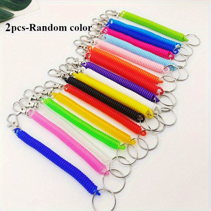 TEMU 2pcs With Random Color, Colored Spring Keychain Mixed With Plastic Spring Rope Keychain, Spring Keychain, Extendable Anti Loss Rope, Spring