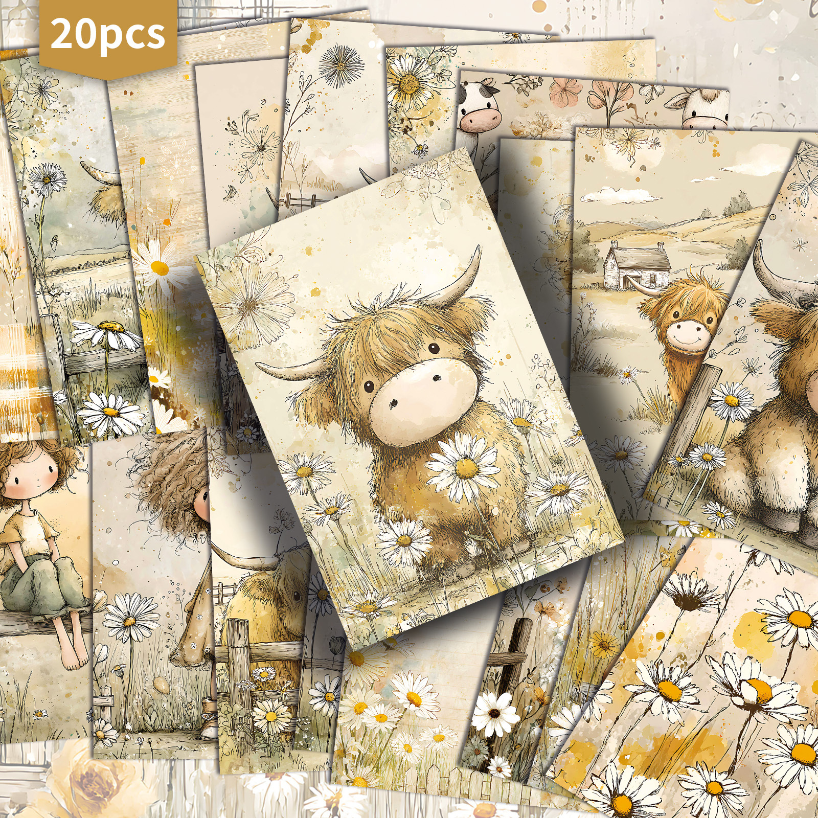 TEMU 20-pack Vintage Farmhouse Country Postcards - 4x6 Inches Junk Journal Paper, Classic Pinup Illustrations, Collectible Decorative Painting Cards